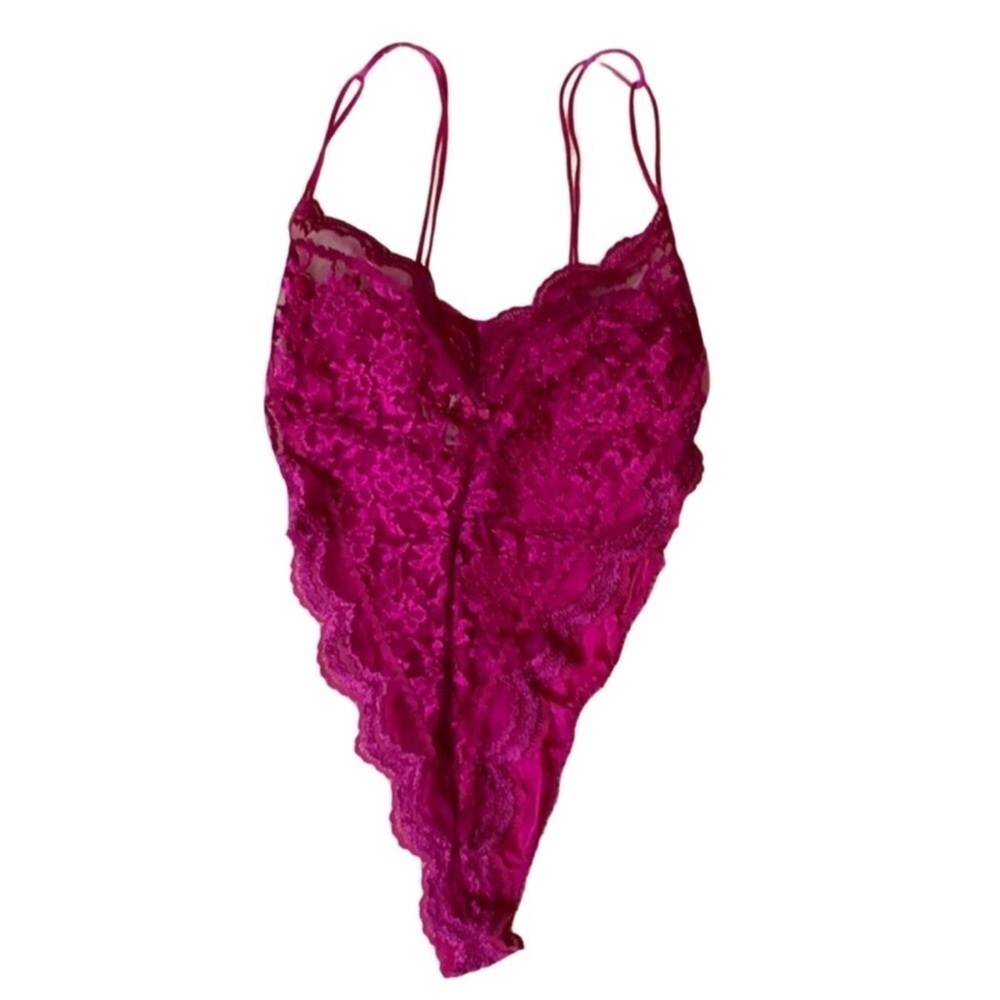 Vintage Alana Gale fuchsia pink lace teddy lingerie Size Medium